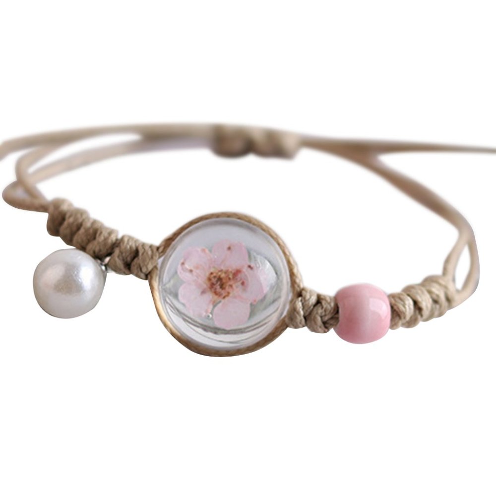 Pink Crystal Cherry Blossom Rope Bracelet - Picture 2 of 2